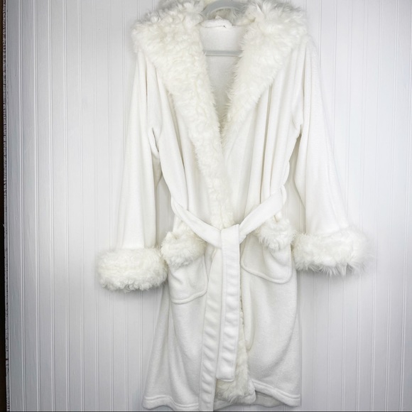 Pottery Barn Other - Pottery Barn  Hooded Faux Fur Robe Ivory small